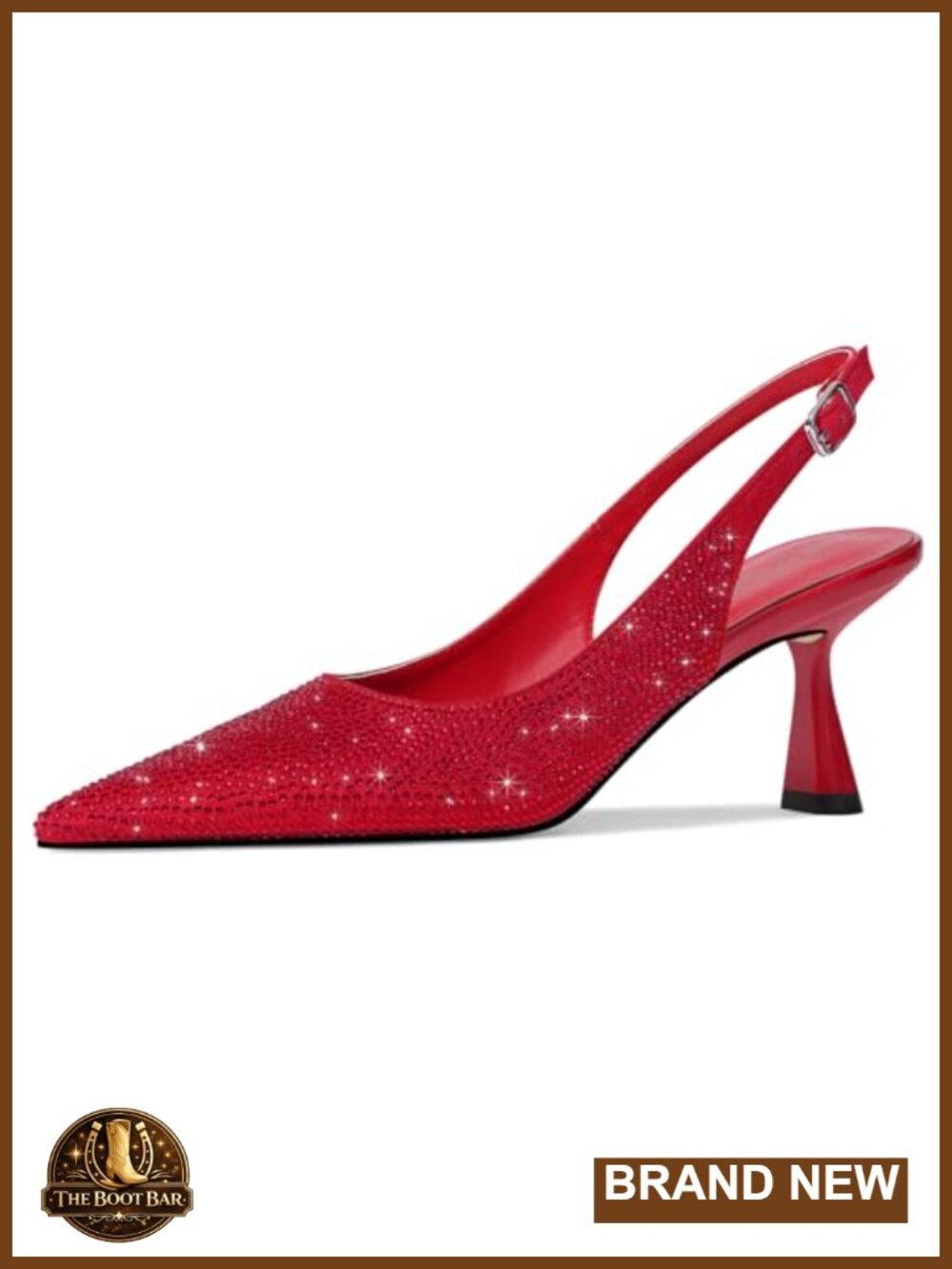 Slingback Kitten Heel Pointed Toe Sparkly Rhinestone Pumps
